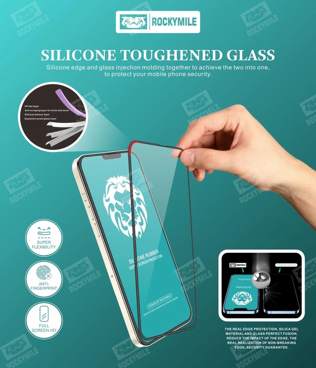 Rubber Silicon Edge Clear Tempered Glass